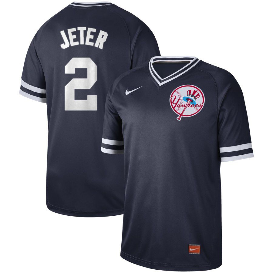 Men New York Yankees #2 Jeter Blue Nike Cooperstown Collection Legend V-Neck MLB Jersey